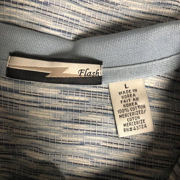 Flash Blue Striped Polo Shirt Mens Size Large Cotton Short Sleeve Golf Office - Picture 3 of 6